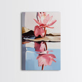 Water Lily Reflection, Zen Floral Art, Nature Botanical Painting, Framed Canvas Print, Spa Wall Decor, Minimalist Bedroom Art