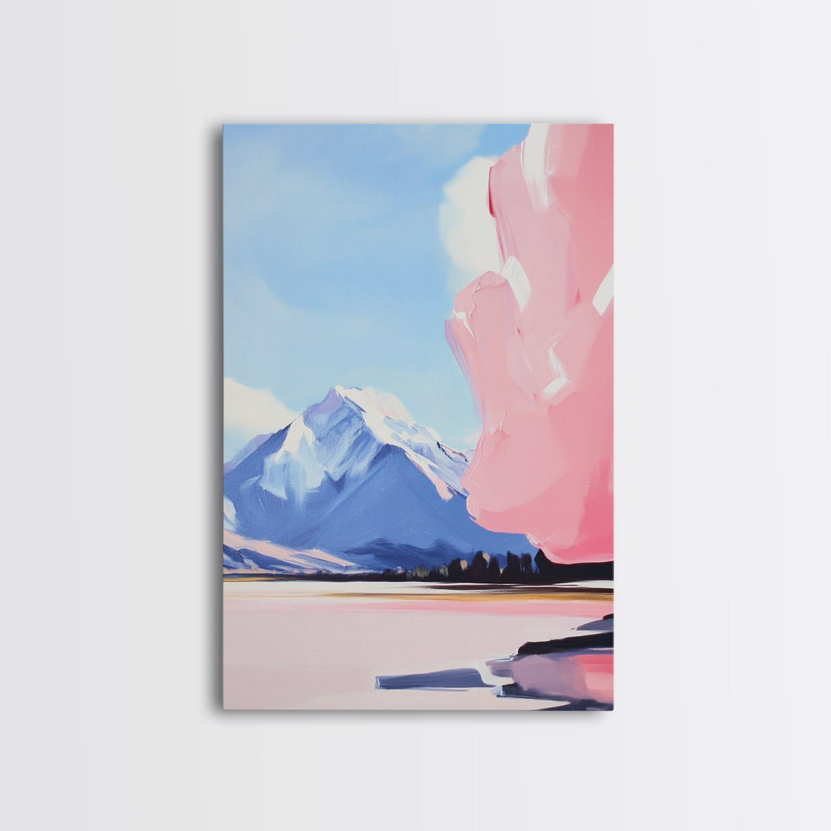 Snowy Mountain Art, Pastel Landscape, Modern Nature Print, Framed Canvas Print, Winter Decor, Minimalist Wall Art, Cozy Home Aesthetic