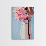 Pink Floral Bouquet, Romantic Flower Painting, Soft Pastel Aesthetic, Framed Canvas Print, Feminine Wall Art, Bedroom Decor, Modern Art