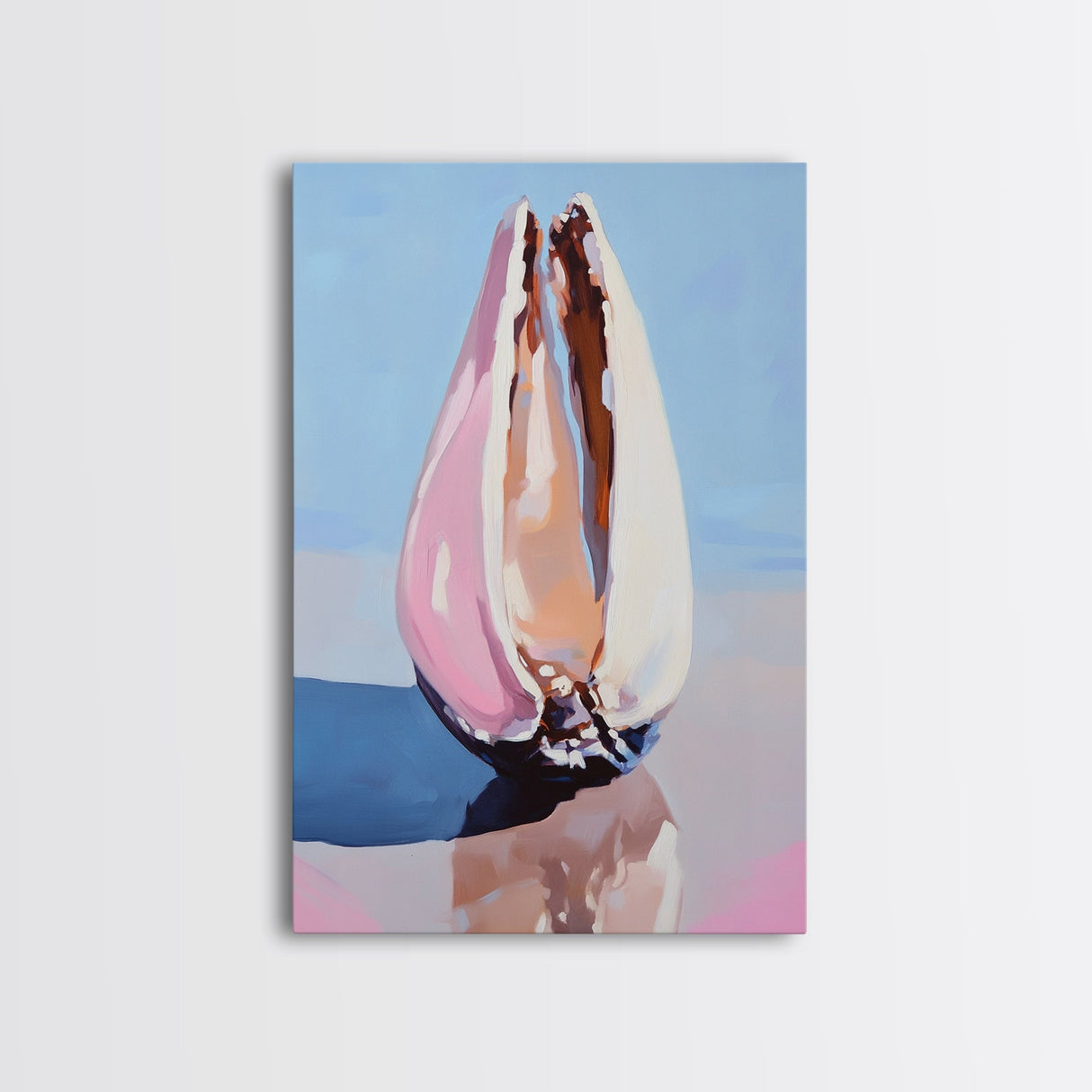 Seashell Still Life, Ocean Treasures, Beach Vibes, Framed Canvas Print, Coastal Wall Art, Minimalist Nautical Decor, Bedroom Artwork