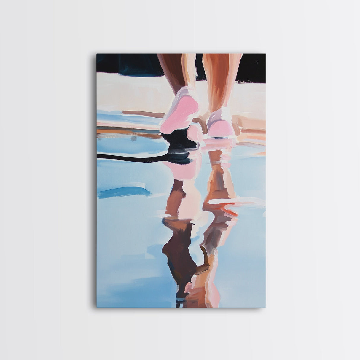 Walking Reflection, Water Art, Abstract Minimalist, Modern Home Decor, Blue and Pink Art, Bedroom Wall Art, Framed Canvas Print