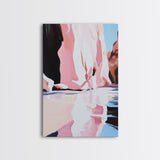 Cliffside Reflection, Coastal Wall Art, Beach House Decor, Blue and Pink Minimalist, Living Room Art, Framed Canvas Print