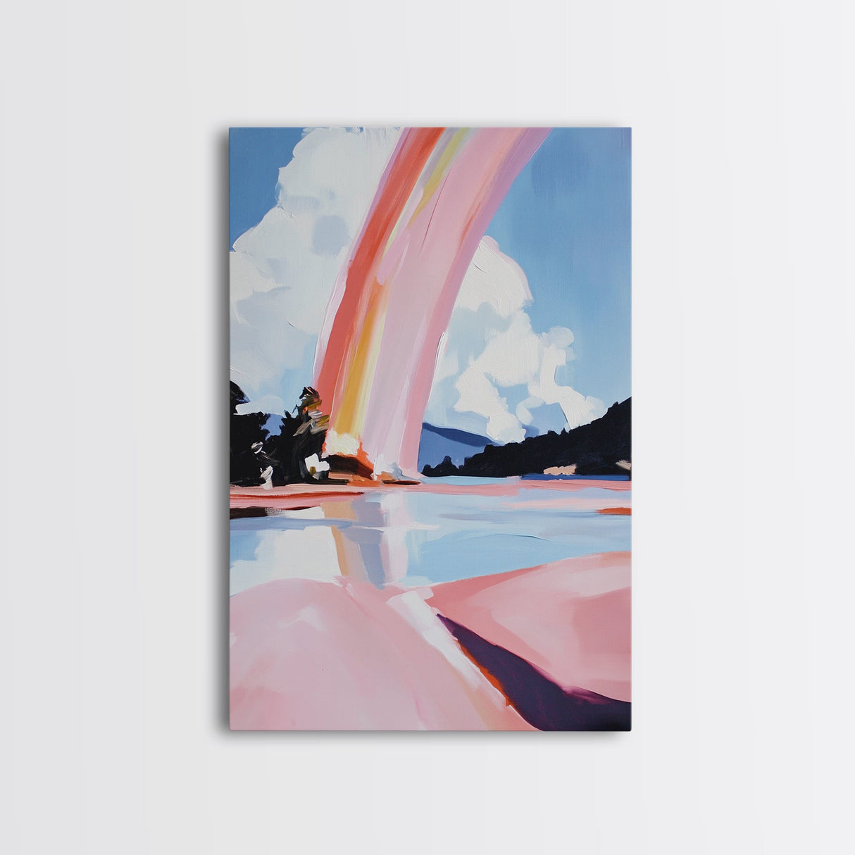Ethereal Sky, Dreamy Seascape, Colorful Abstract Art, Rainbow Reflection, Modern Landscape, Framed Canvas Print, Living Room Wall Art