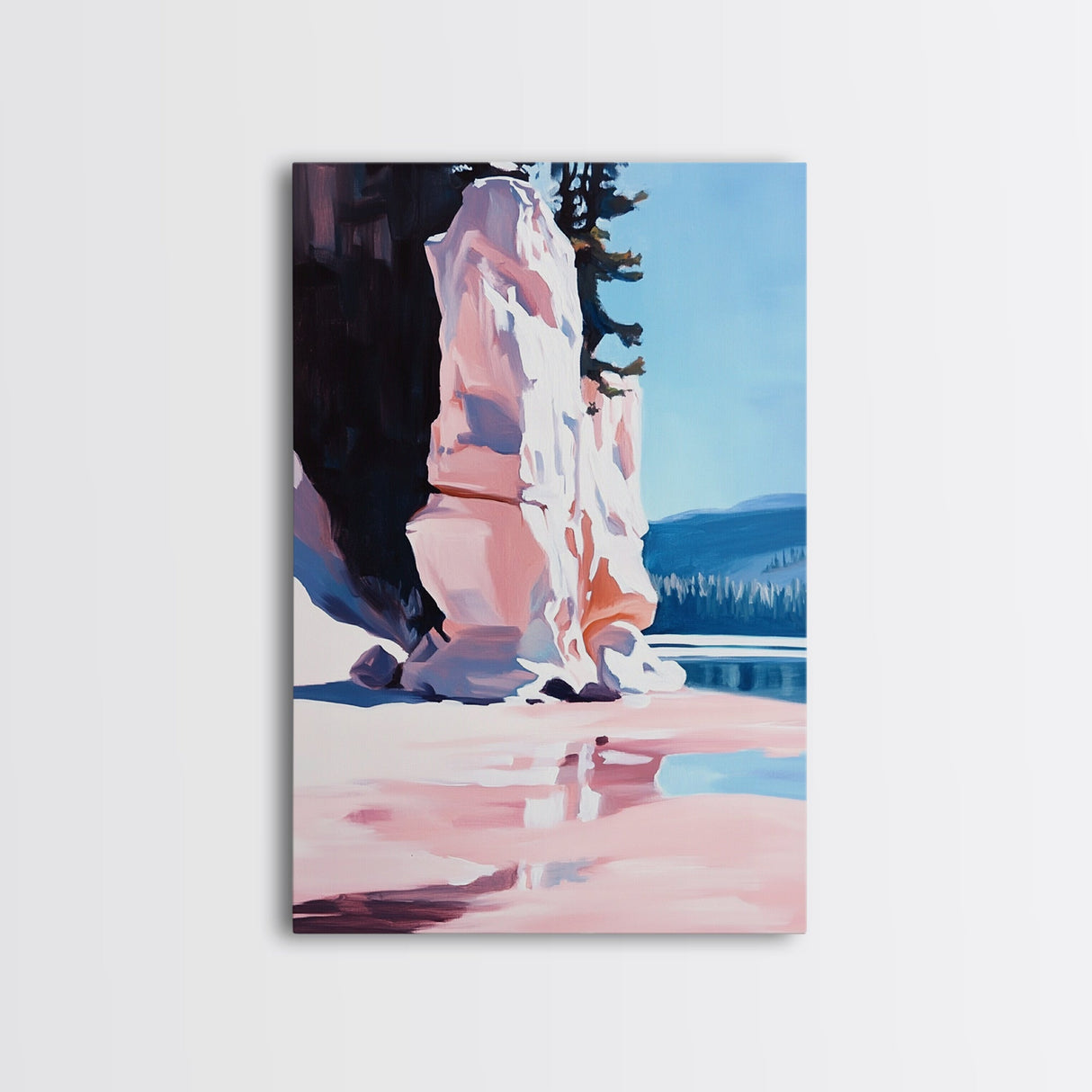 Cliffside Serenity, Nature Landscape, Scenic Artwork, Soft Color Palette, Outdoor Inspired, Framed Canvas Print, Bedroom Wall Art