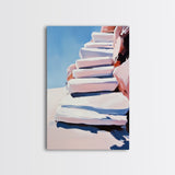 Stairway To Sky, Abstract Architecture, Minimalist Art, Modern Wall Decor, Soft Pastel Tones, Framed Canvas Print, Bedroom
