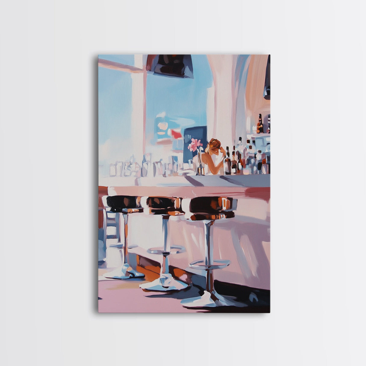 Chic Bar Scene, Modern Art, Cozy Atmosphere, Framed Canvas Print, Minimalist Wall Art, Contemporary Home Decor, Dining Room Artwork