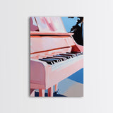 Pink Grand Piano, Elegant Music Art, Artistic Decor, Framed Canvas Print, Minimalist Home Art, Musician Gift, Boho Wall Art