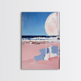 Moonlit Beach, Ocean Waves, Surreal Seascape, Canvas Print, Dreamy Coastal Art, Living Room Decor, Nautical Aesthetic, Minimalist Art