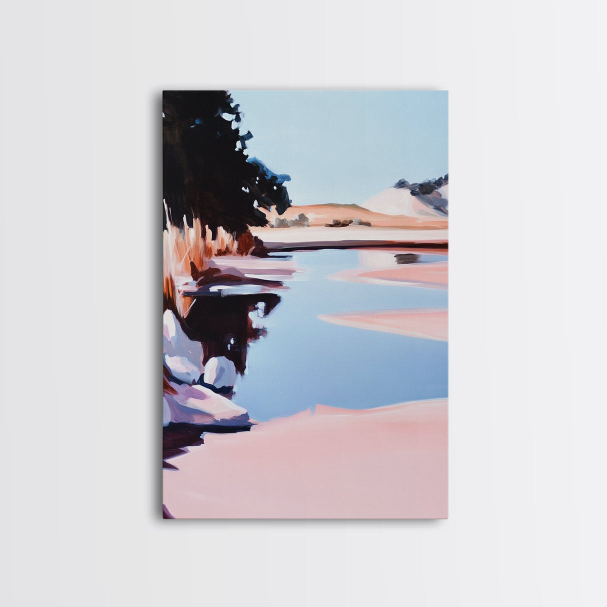 Tranquil Lake, Serene Nature, Reflection Landscape, Framed Canvas Print, Cozy Wall Art, Minimalist Home Decor, Bedroom Artwork