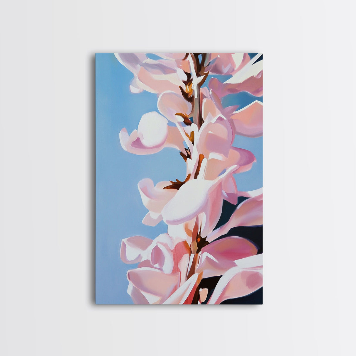 Magnolia Blossom, Pink Flowers, Botanical Wall Art, Minimalist Floral, Framed Canvas Print, Spring Aesthetic, Bedroom Decor, Nature Art