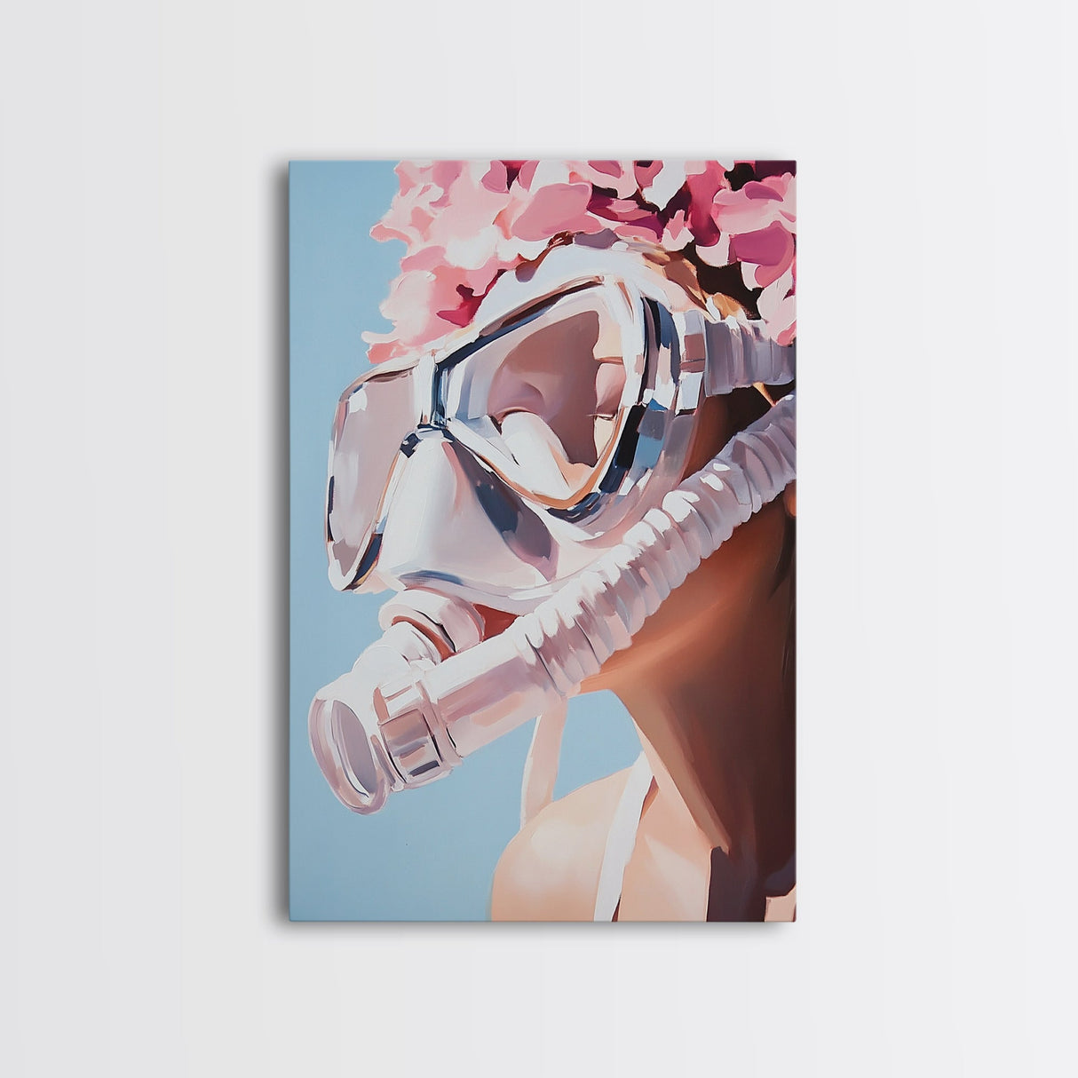 Floral Diver, Surreal Art, Feminine Ocean Wall Art, Beach House Decor, Dreamy Coastal Aesthetic, Pastel Tones, Canvas Print
