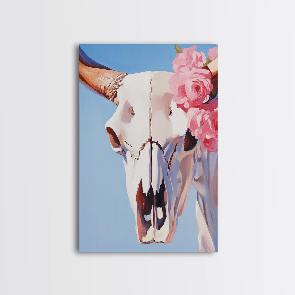 Longhorn Skull, Western Decor, Boho Wall Art, Rustic Home, Floral Art, Cowboy Aesthetic, Canvas Print, Bedroom Art, Southwestern Gift