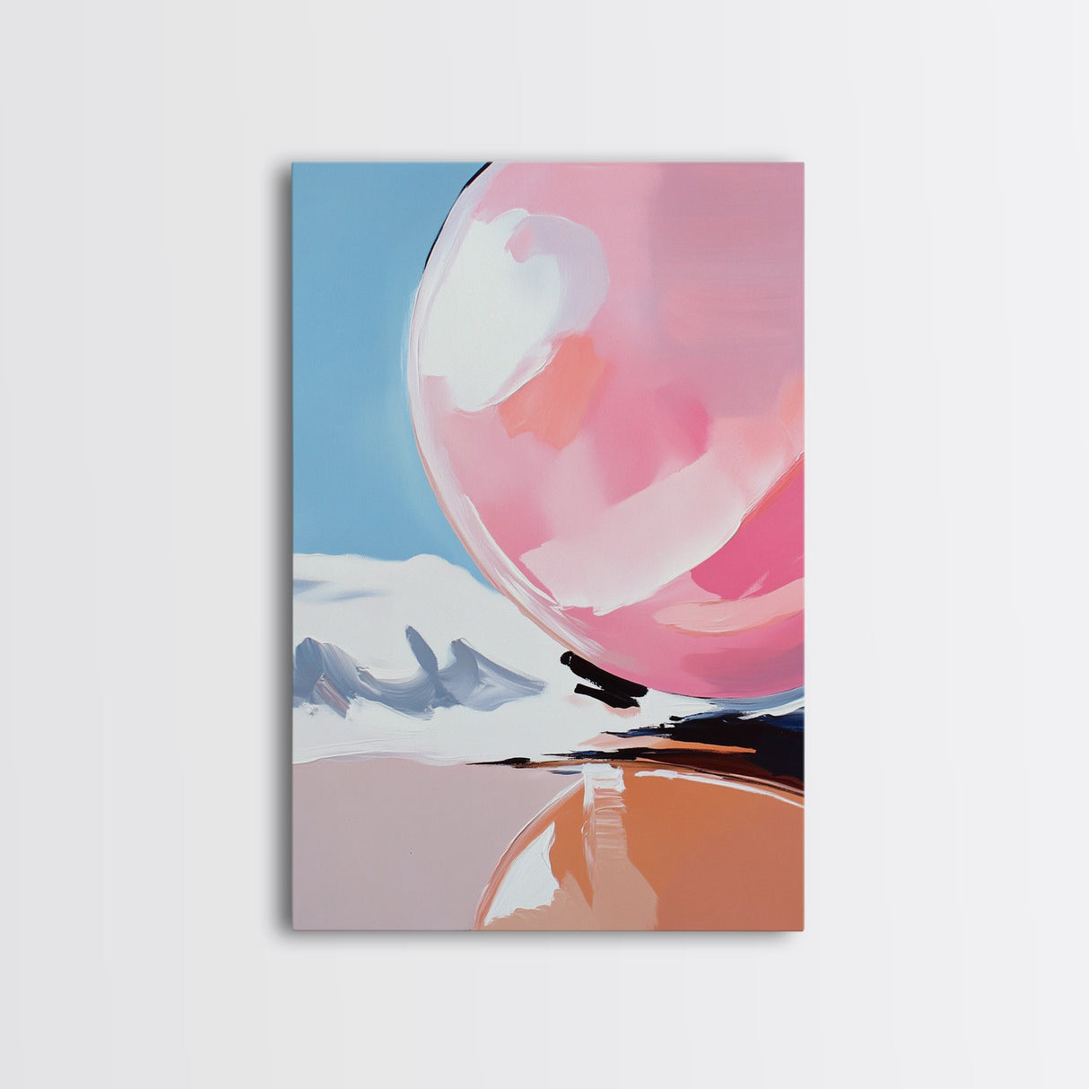 Pink Sphere, Surreal Art, Framed Canvas Print, Abstract Minimalist Decor, Dreamy Pastel Wall Art, Modern Home Design, Gallery Artwork