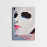 White Mask Portrait, Feminine Art, Minimalist Decor, Abstract Face Painting, Modern Aesthetic, Canvas Print, Framed Canvas Print