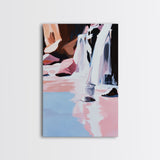 Waterfall, Floral Abstract, Pink Tones, Framed Canvas Print, Dreamy Nature Art, Romantic Wall Decor, Aesthetic Bedroom Art, Serene Style