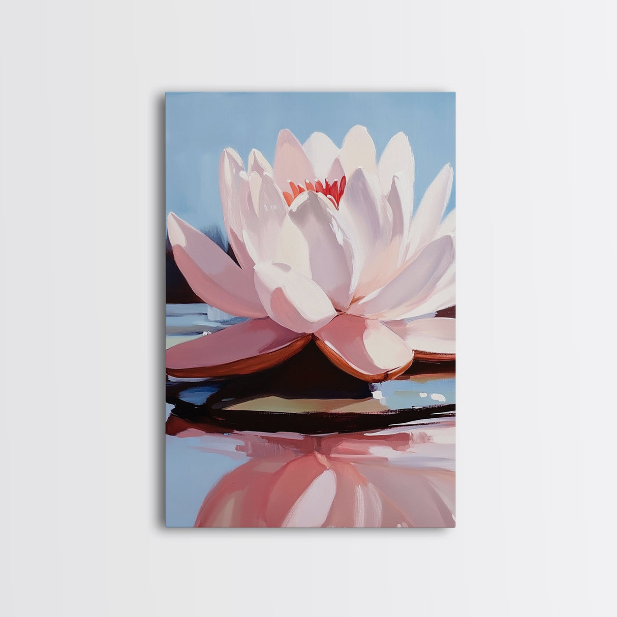 Lotus, Water Lily, Tranquil Nature Art, Framed Canvas Print, Zen Floral Wall Decor, Soft Pastel Painting, Botanical Art, Spa Wall Art