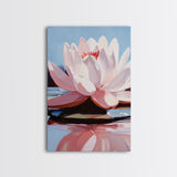Lotus, Water Lily, Tranquil Nature Art, Framed Canvas Print, Zen Floral Wall Decor, Soft Pastel Painting, Botanical Art, Spa Wall Art