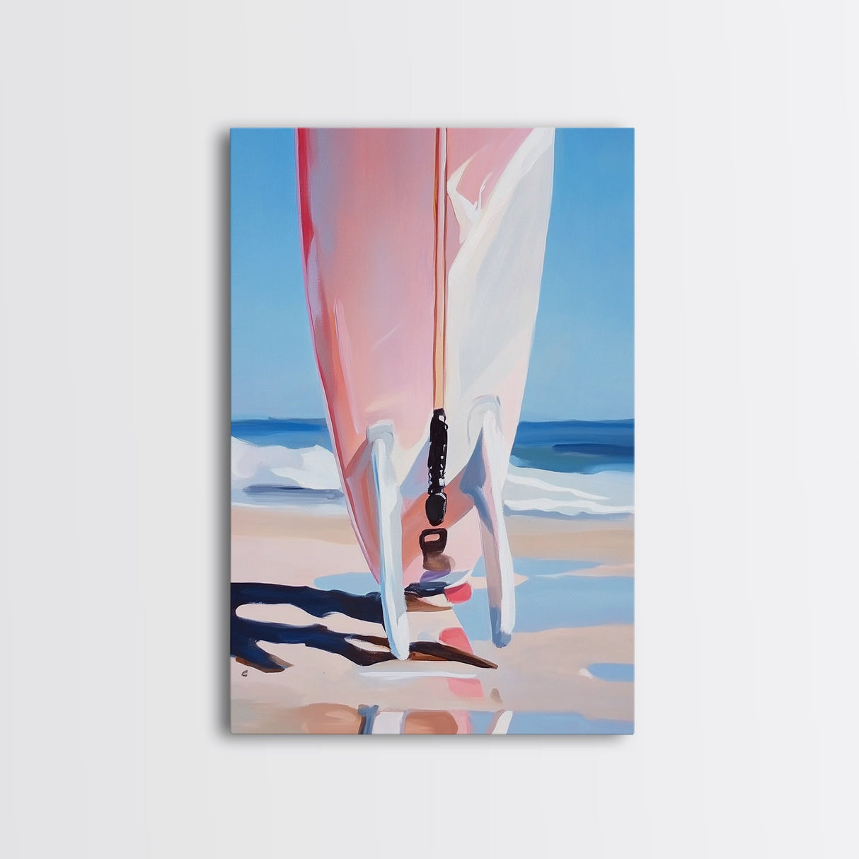 Surfboard Reflection, Beach Wave Art, Ocean Lover Print, Framed Canvas Print, Tropical Home Decor, Summer Aesthetic Wall Art