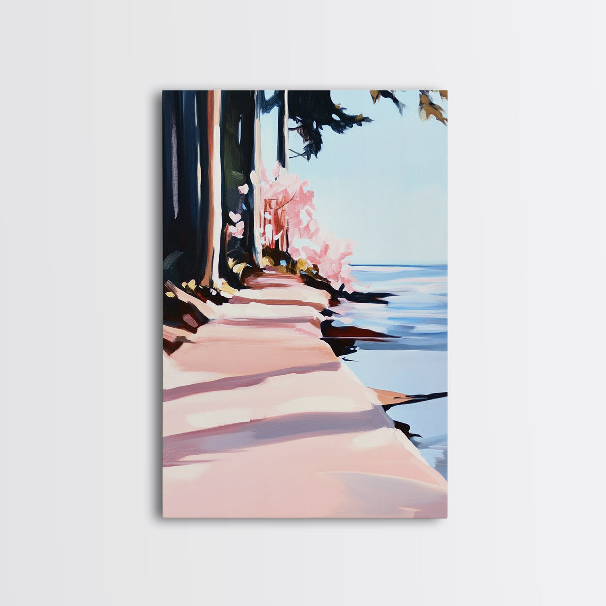 Tranquil Path, Coastal Trees, Lakeside Escape, Nature Inspired Art, Beach House Wall Decor, Minimalist Aesthetic, Canvas Print