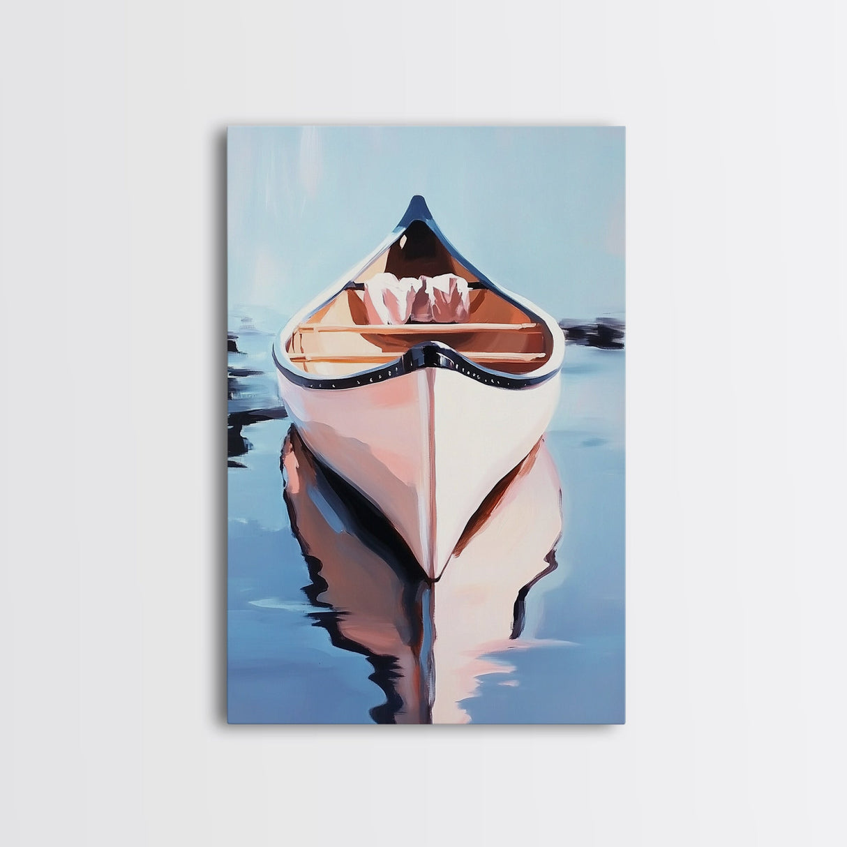 Serene Canoe, Still Lake, Calm Water, Canvas Print, Nature Lover Art, Nautical Home Decor, Coastal Wall Art, Tranquil Modern Aesthetic
