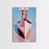Pink Canoe, Girl, Reflection, Framed Canvas Print, Coastal Wall Art, Nautical Decor, Summer Aesthetic, Beach House Art, Boho Art