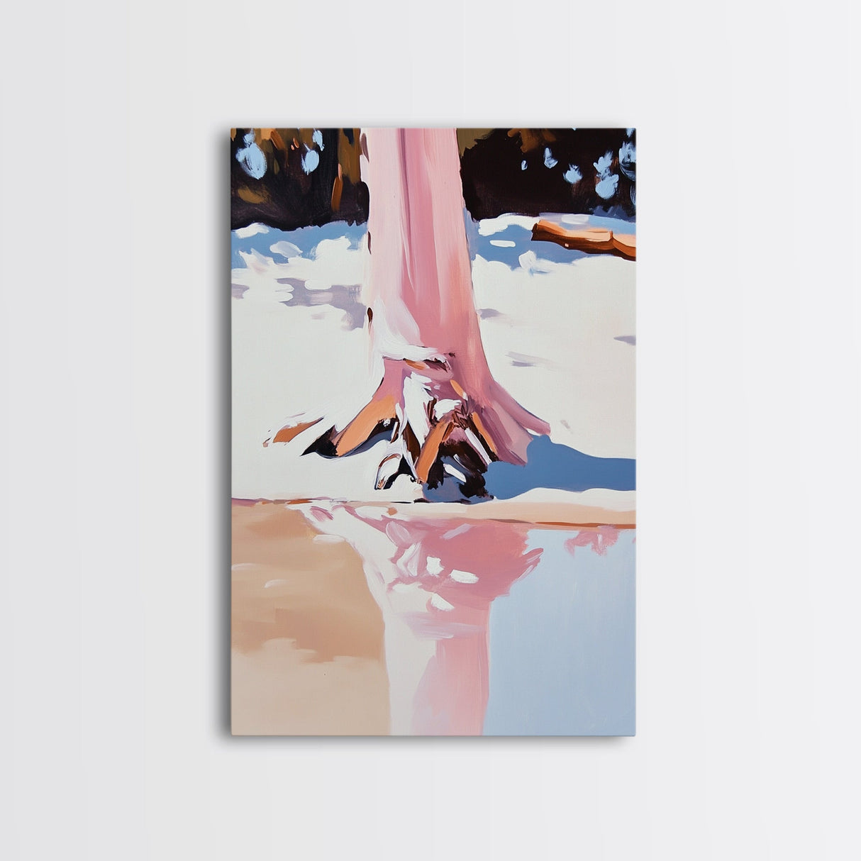 Snow Reflection, Winter Scene, Tranquil Landscape, Framed Canvas Print, Nature Wall Art, Cozy Home Aesthetic, Warm Neutrals
