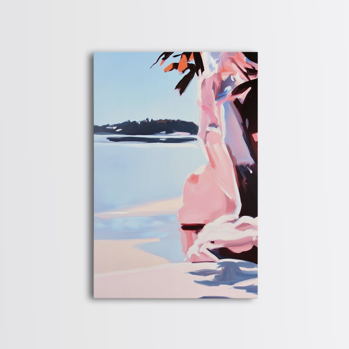 Sunset Glow, Nature Wall Art, Beach Scene, Serene Painting, Warm Pastel Colors, Framed Canvas Print, Bedroom Wall Decor, Gift