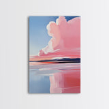 Lakeside Reflection, Calm Water Art, Serene Landscape, Pink and Blue Painting, Boho Minimalist Decor, Framed Canvas Print, Gift Idea