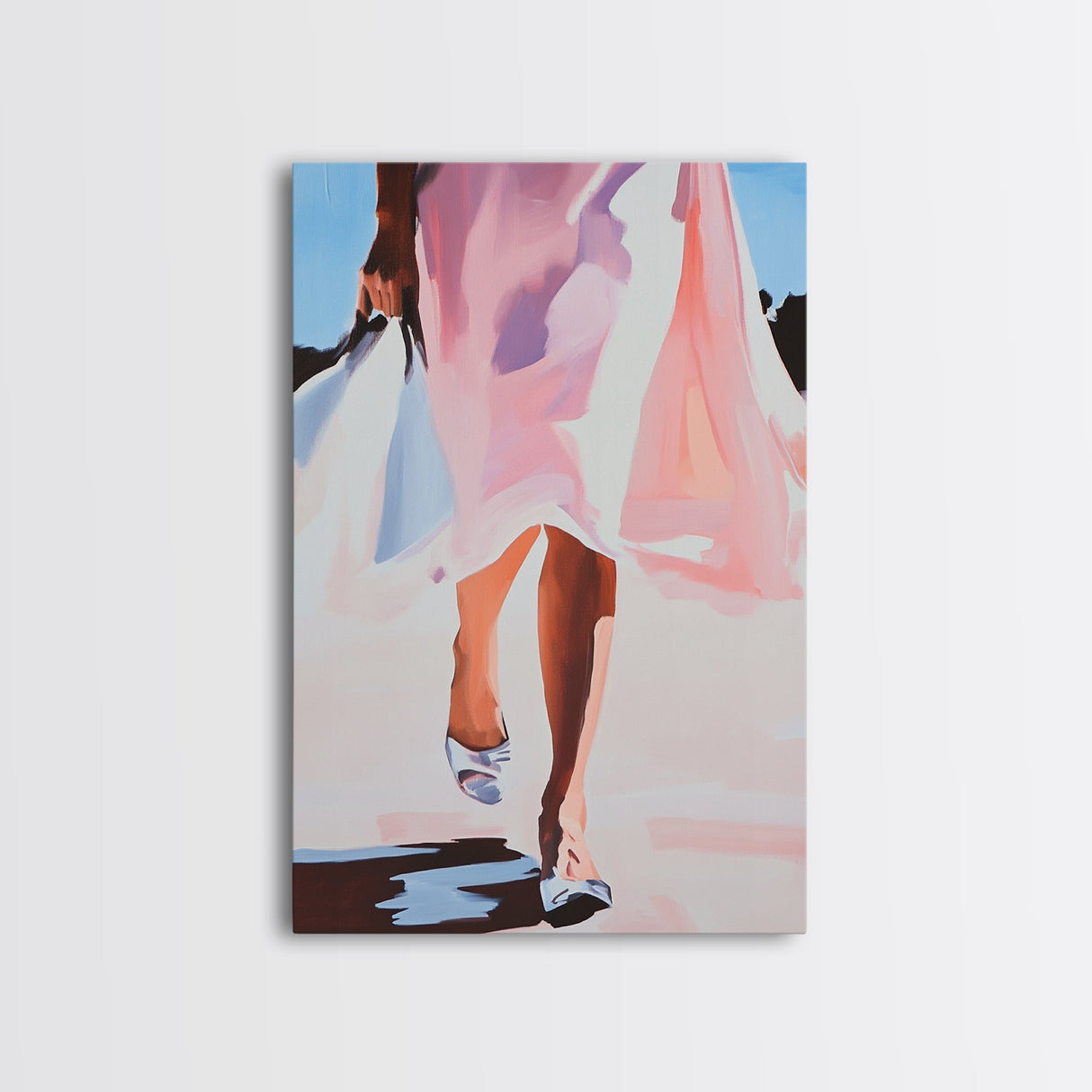Elegant Woman Art, Fashion Illustration, Minimalist Feminine Painting, Pink Aesthetic Decor, Framed Canvas Print, Bedroom Wall Art