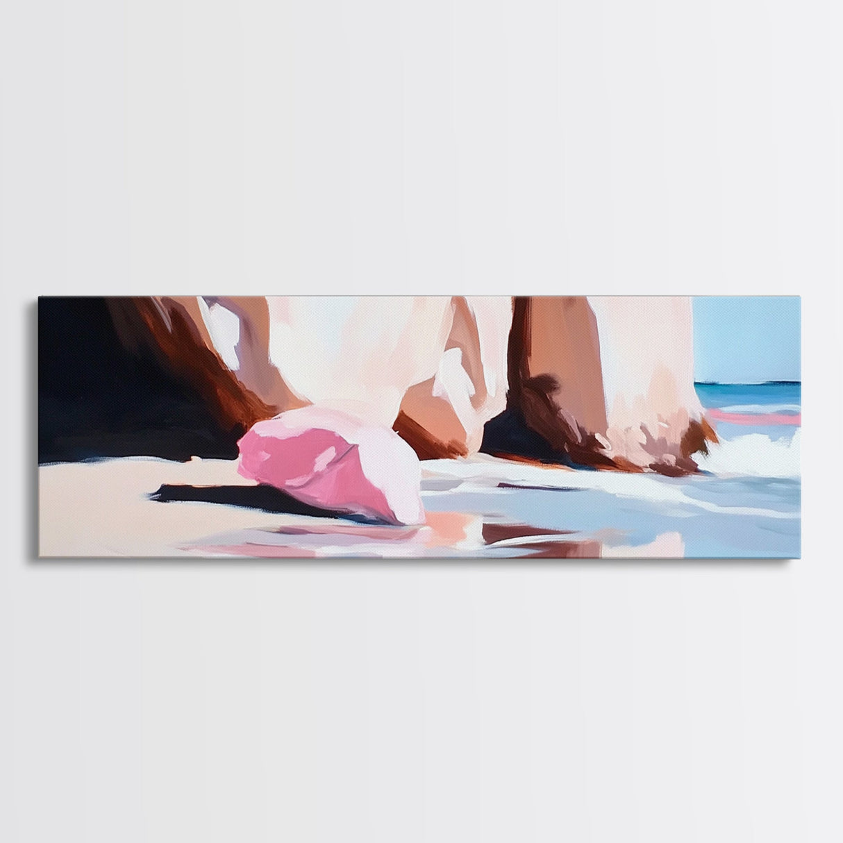 Pink Shoreline, Ocean Reflection, Coastal Wall Art, Framed Canvas Print, Minimalist Seascape, Beach House Decor, Living Room Artwork