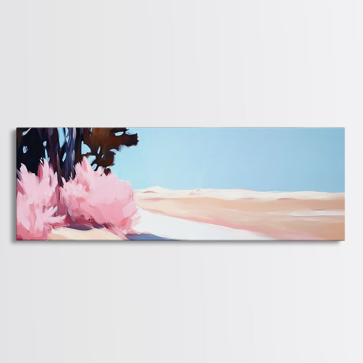 Desert Bloom, Minimalist Landscape, Soft Pastel Art, Tranquil Nature Scene, Canvas Print, Living Room Wall Art, Modern Boho Decor