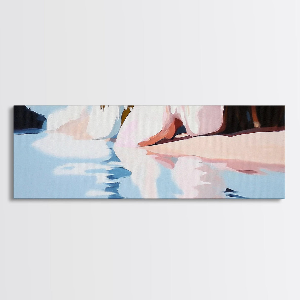 Water Reflection, Feminine Silhouette, Surreal Dreamscape, Pastel Painting, Canvas Print, Bedroom Wall Art, Modern Aesthetic Decor