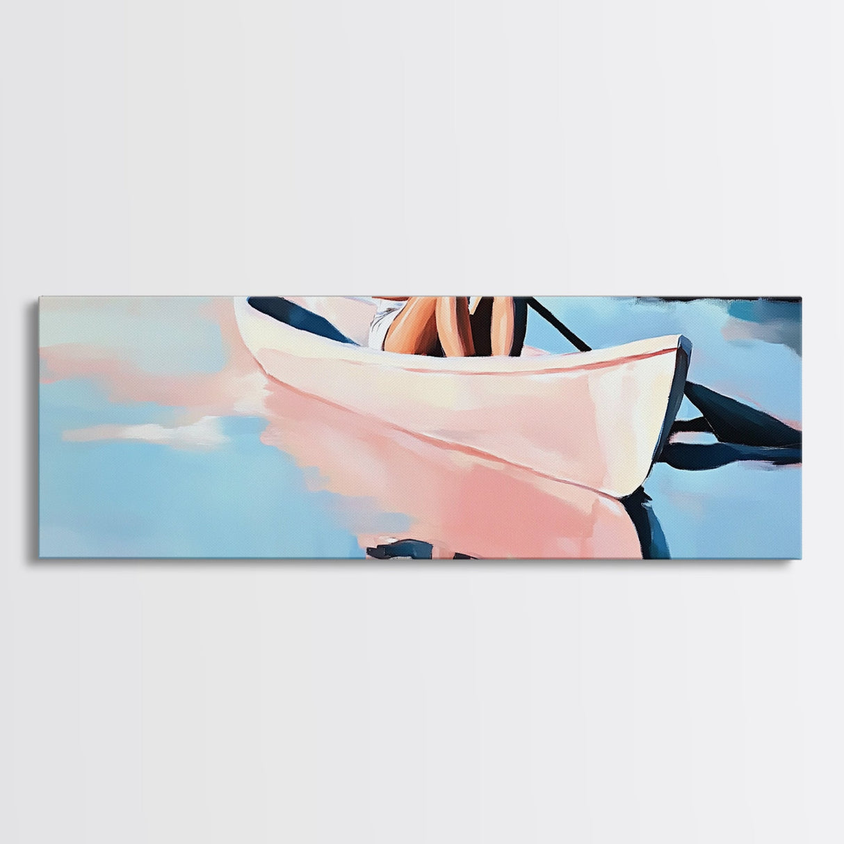 Kayak Adventure, Minimalist, Coastal Wall Art, Boho Home Decor, Blue and Pink, Modern Beach Art, Canvas Print, Nautical Aesthetic