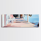Lakeside Porch, Cozy Home Art, Summer House Aesthetic, Rustic Elegance, Pink and Blue Decor, Warm Vibes, Canvas Print, Relaxing View
