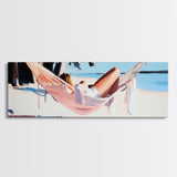 Hammock Rest, Relaxation, Coastal, Framed Canvas Print, Beach House Decor, Summer Vibes, Minimalist Art, Bedroom Wall Art, Boho Aesthetic