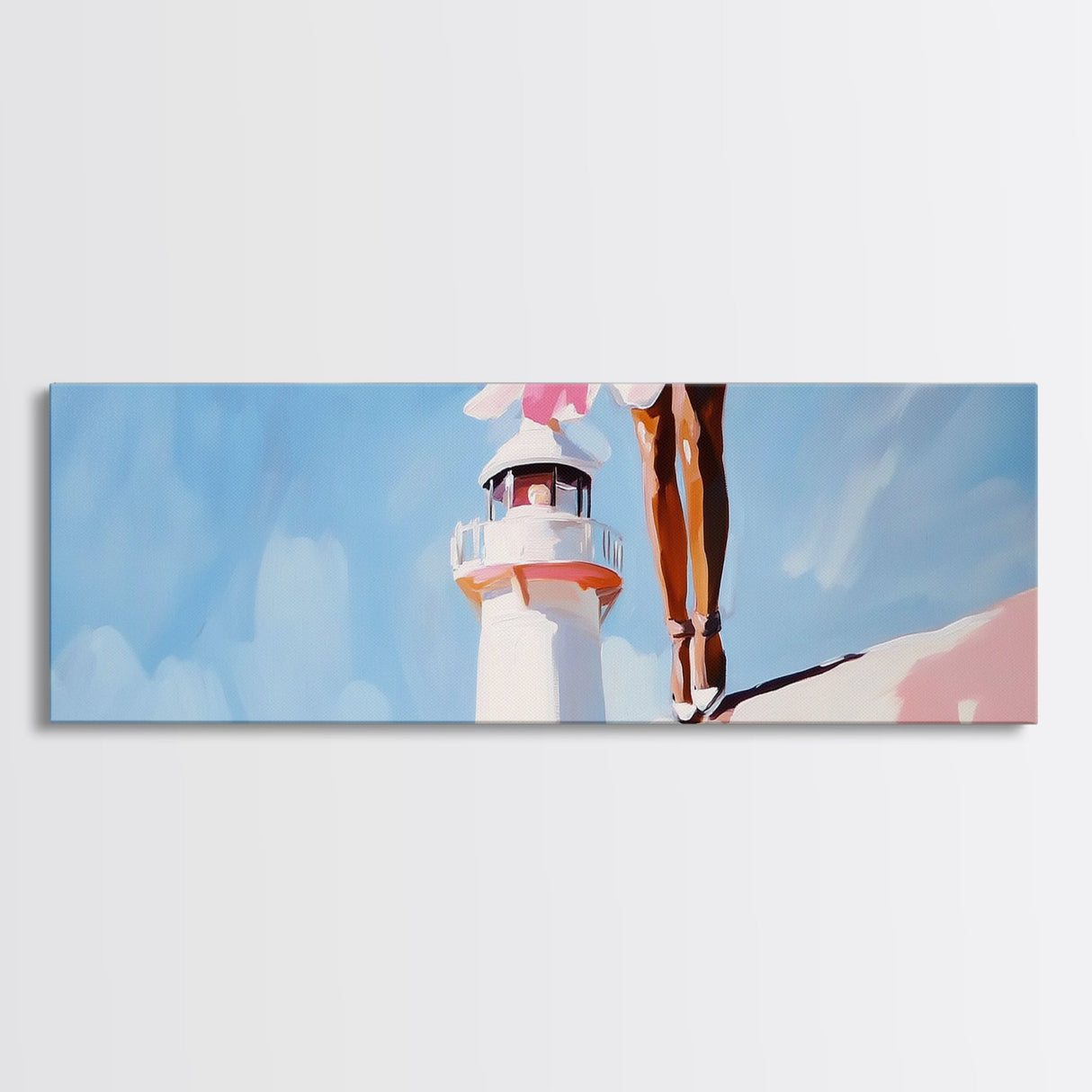 Lighthouse View, Ocean, Feminine, Framed Canvas Print, Coastal Wall Art, Beach Aesthetic, Boho Decor, Nautical Theme, Serene Home Art