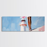 Lighthouse View, Ocean, Feminine, Framed Canvas Print, Coastal Wall Art, Beach Aesthetic, Boho Decor, Nautical Theme, Serene Home Art