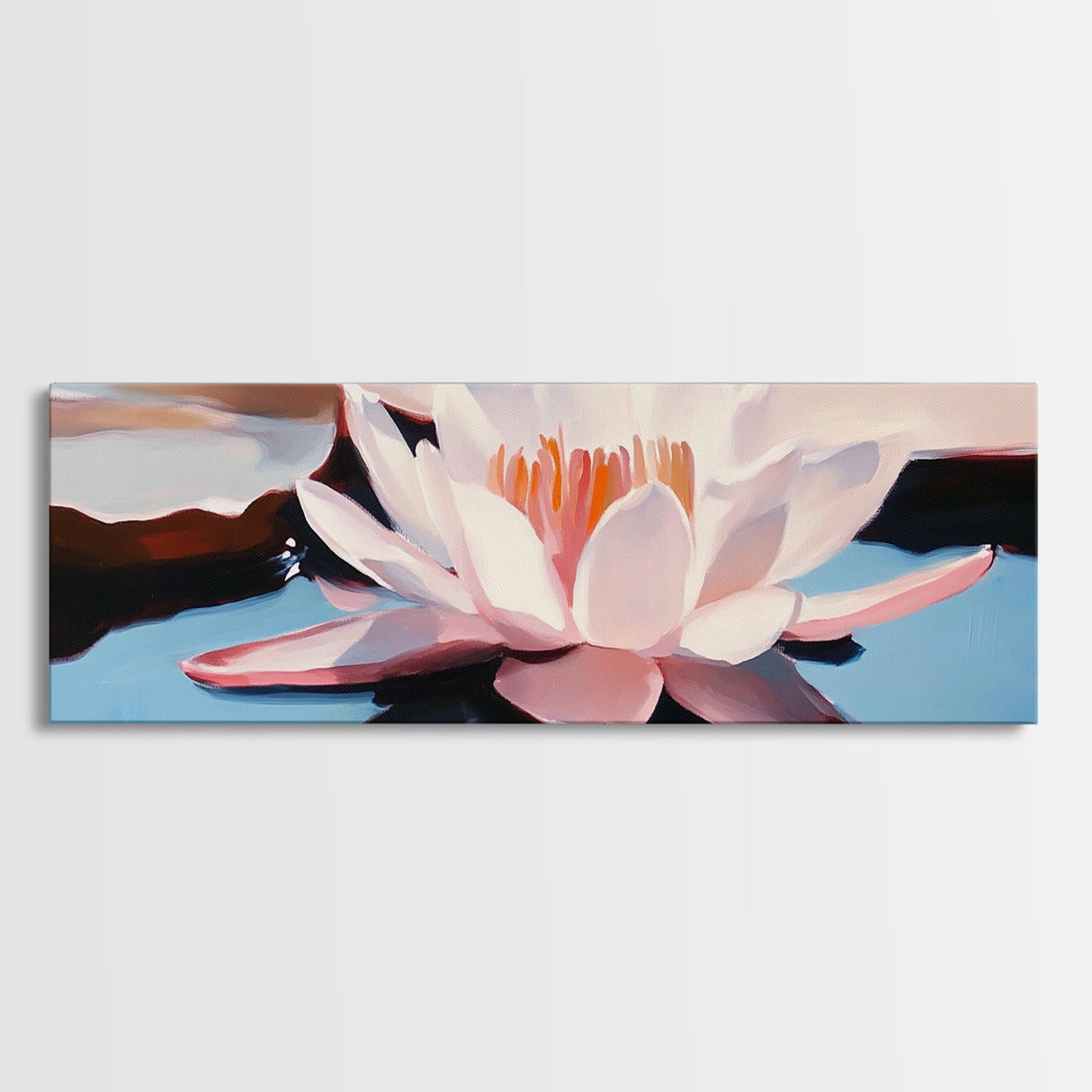 Water Lily, Reflection, Framed Canvas Print, Botanical Wall Art, Spa Decor, Minimalist Aesthetic, Calm and Serene, Bedroom Wall Art