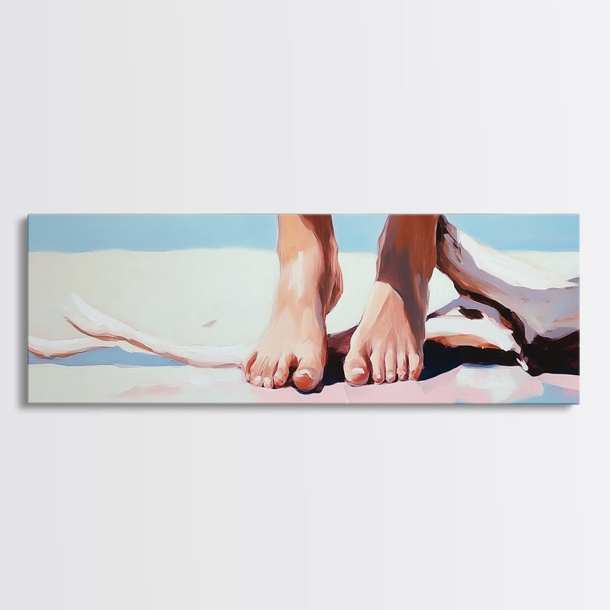 Barefoot Beach, coastal boho wall art, summer relaxation print, modern ocean decor, minimalist nature artwork, framed canvas print