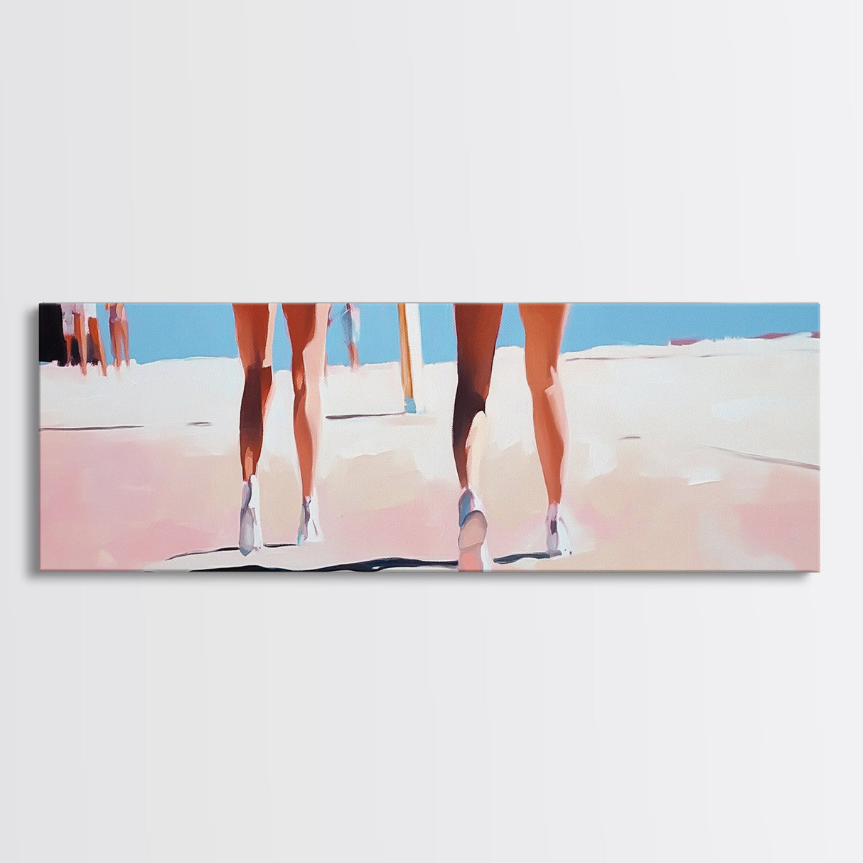 Walking On Sand, Beach Art, Summer Aesthetic, Coastal Canvas Print, Living Room Wall Art, Minimalist Art, Pastel Home Decor