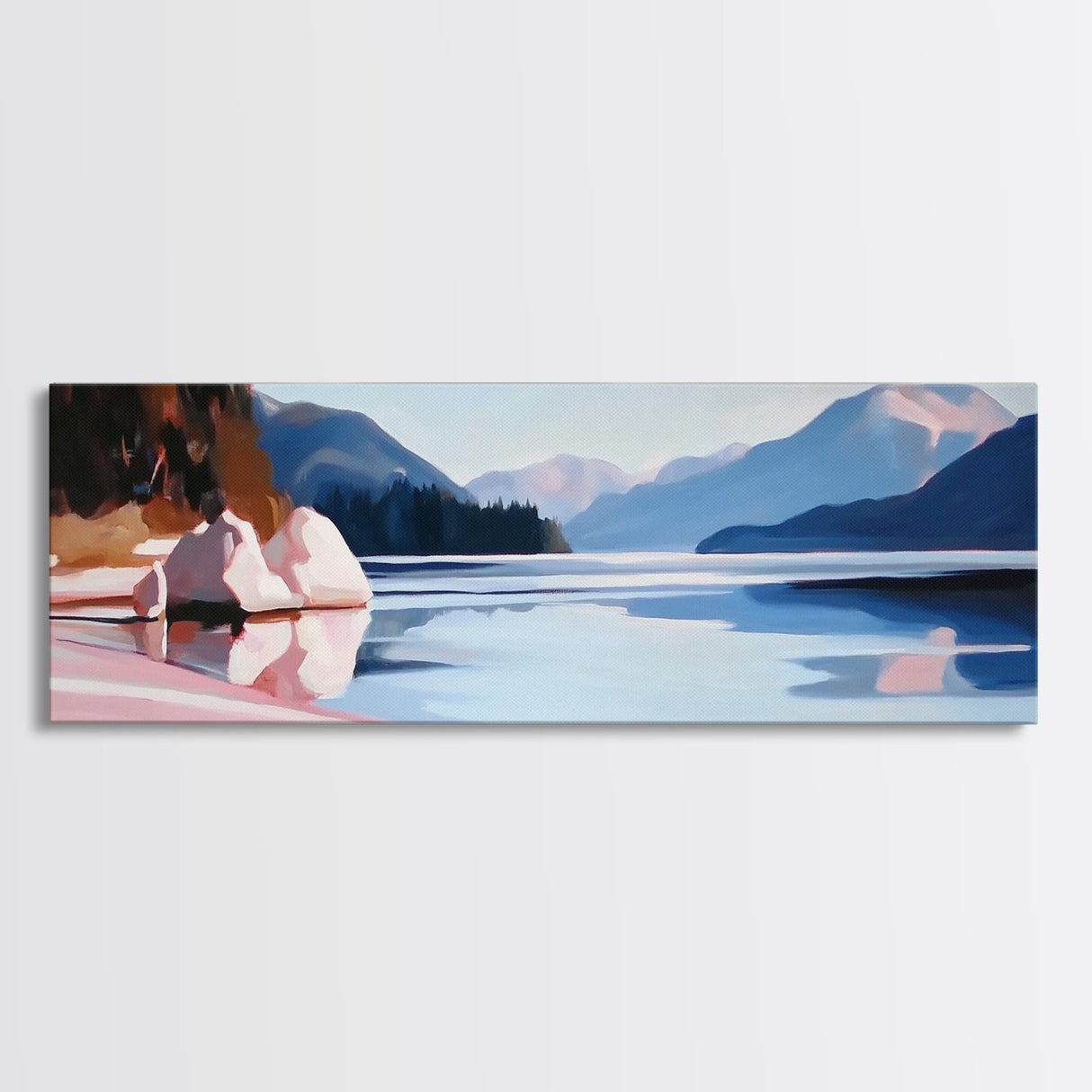 Mountain Lake, Nature Wall Art, Office Decor, Framed Canvas Print, Tranquil Landscape, Minimalist Artwork, Neutral Home Aesthetic