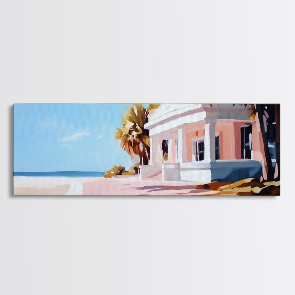 Beach House, Coastal Art, Modern Seascape, Framed Canvas Print, Living Room Wall Art, Pastel Ocean, Minimalist Decor, Nautical Home