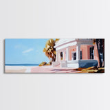 Beach House, Coastal Art, Modern Seascape, Framed Canvas Print, Living Room Wall Art, Pastel Ocean, Minimalist Decor, Nautical Home