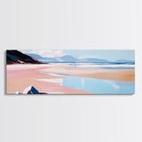 Sunset Beach, Warm Coastal View, Minimalist Ocean Art, Canvas Print, Living Room Wall Art, Tranquil Shoreline, Soft Pink Tones