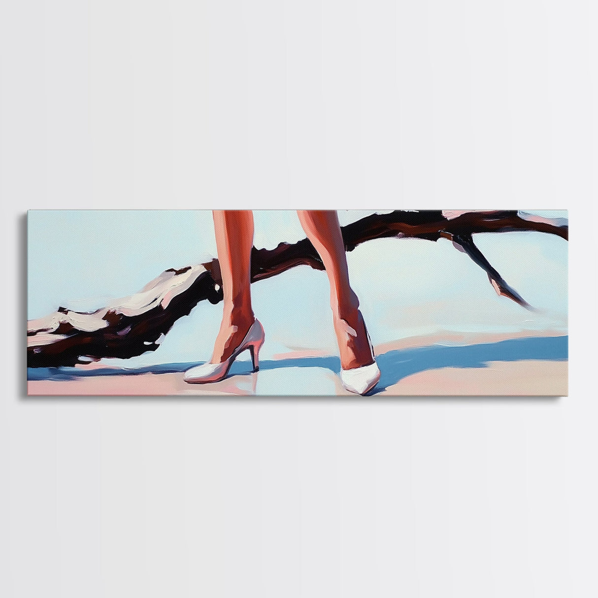 White Heels, Stylish Feminine, Chic Fashion, Canvas Print, Modern Bedroom Wall Art, Soft Aesthetic Decor, Minimalist Pastel Art