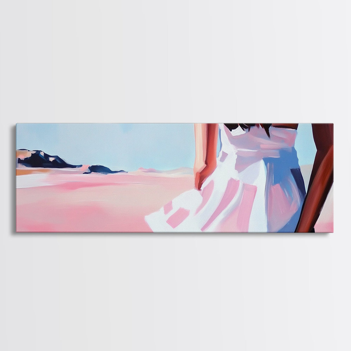 Flowing Dress, Desert Beauty, Feminine Elegance, Framed Canvas Print, Modern Wall Art, Soft Boho Decor, Romantic Pastel Artwork