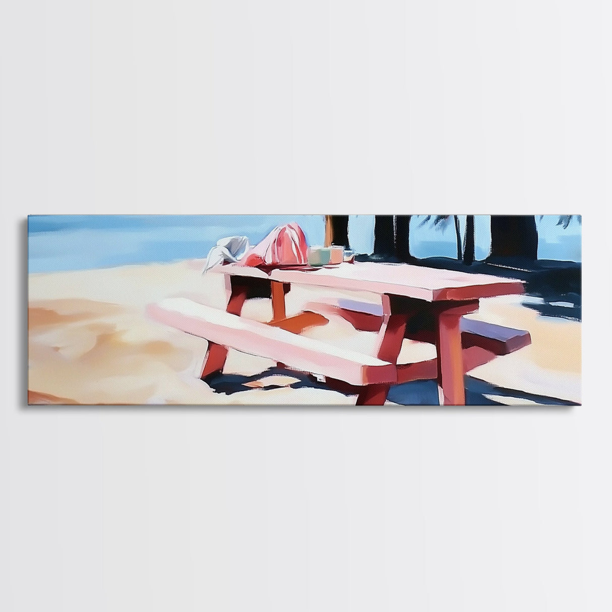 Picnic Table, Beach, Coastal, Canvas Print, Summer Wall Art, Relaxing Nature Artwork, Minimalist Decor, Living Room or Patio Art