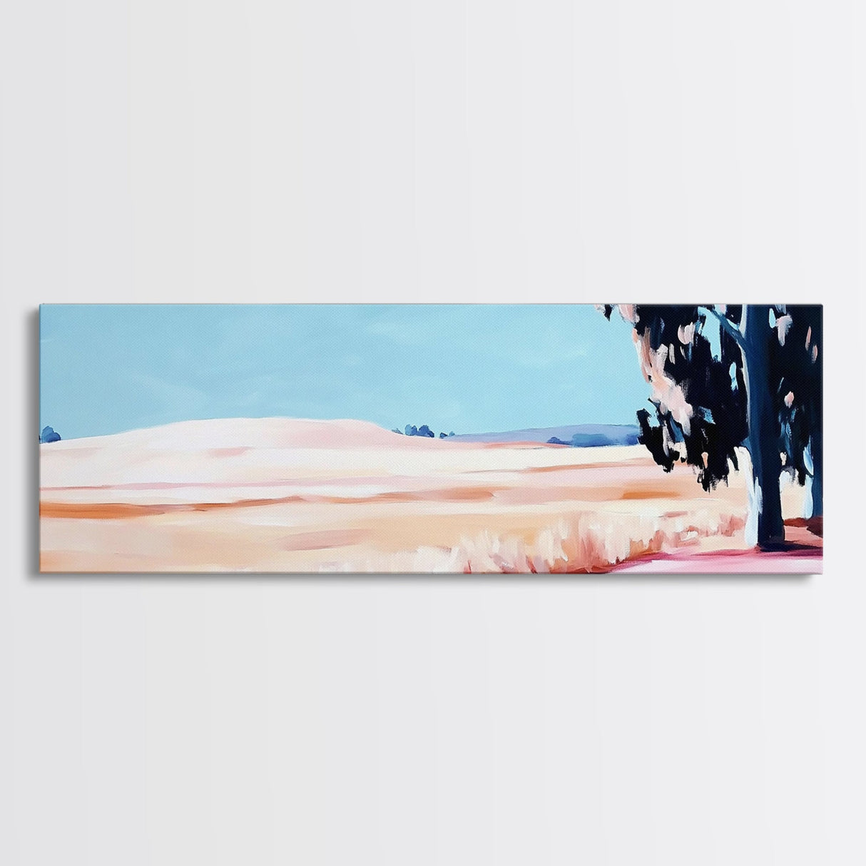 Rolling Fields, Pastel Landscape, Countryside Painting, Nature Decor, Modern Farmhouse Art, Living Room Wall Art, Framed Canvas Print