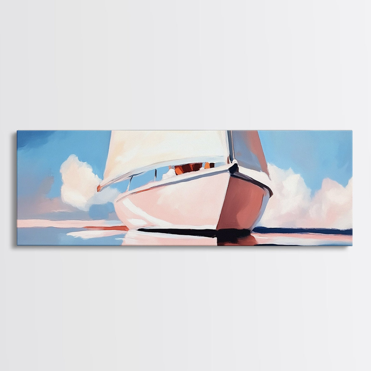 Sailboat Reflection, Nautical Wall Art, Ocean Lover Gift, Beach House Aesthetic, Framed Canvas Print, Coastal Living Room Decor