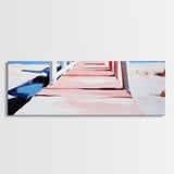 Pink Pier, Beach Walkway, Ocean View, Framed Canvas Print, Coastal Wall Art, Nautical Home Decor, Minimalist Seascape Painting
